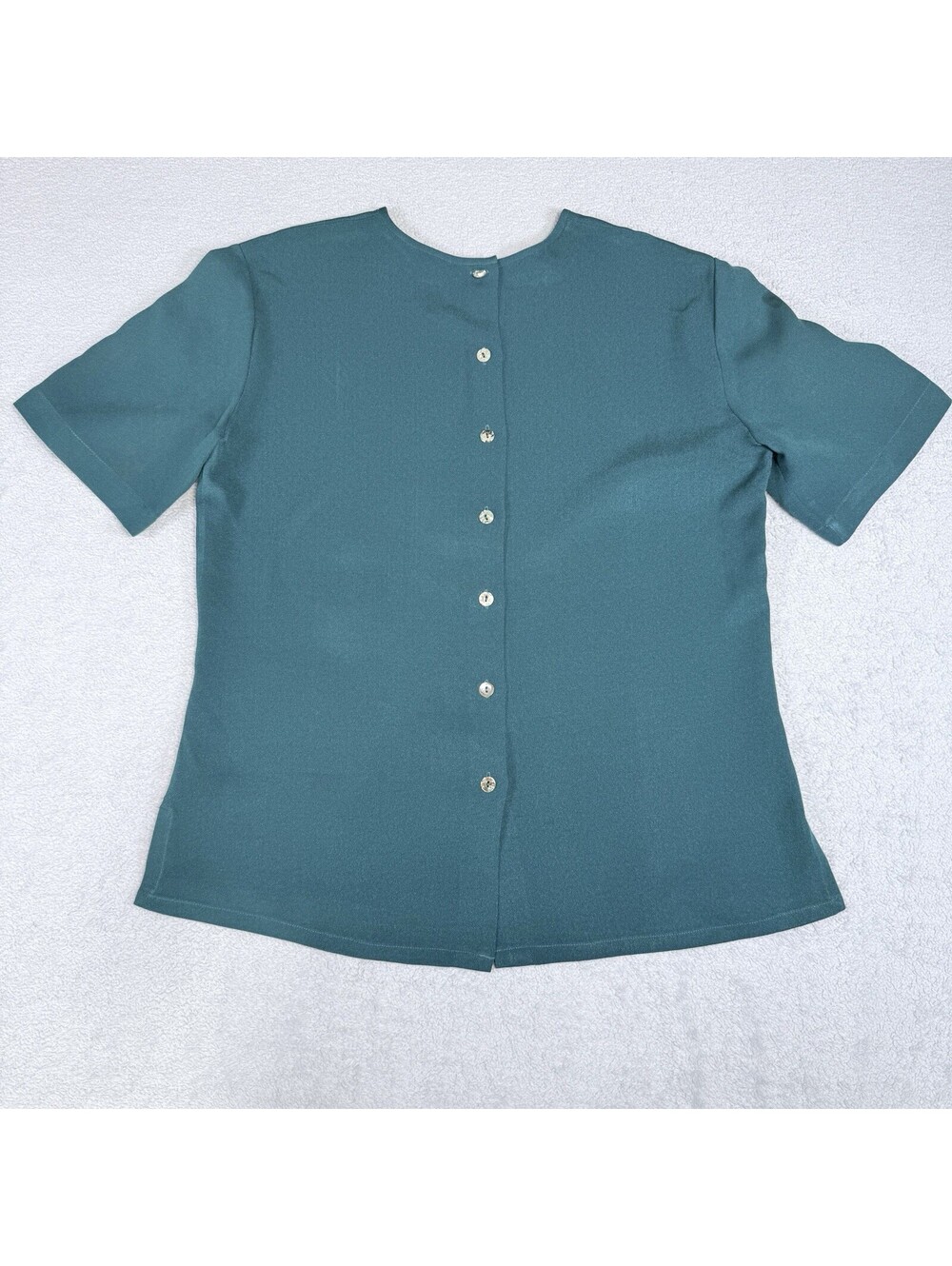Dana Buchman 100% Silk Button-Up Green Blouse Short Sleeve Size 8 Women VINTAGE